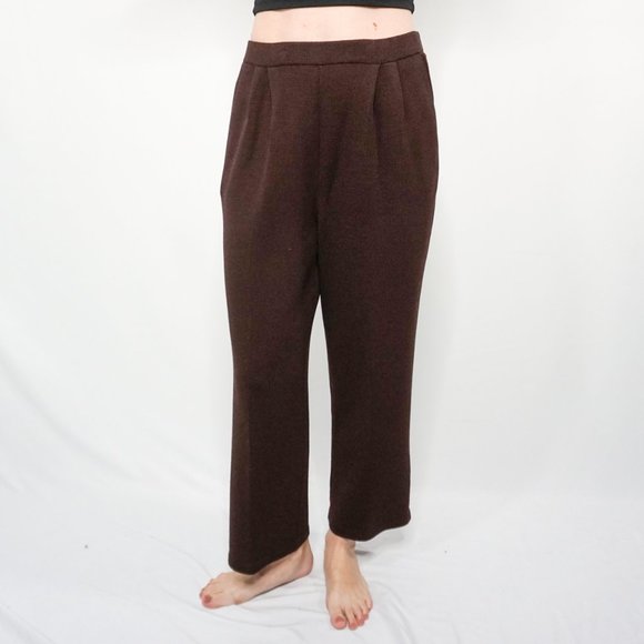 280. ST. JOHN Collection Knit Wide-Leg Brown Pants Sz 8 - Picture 1 of 6